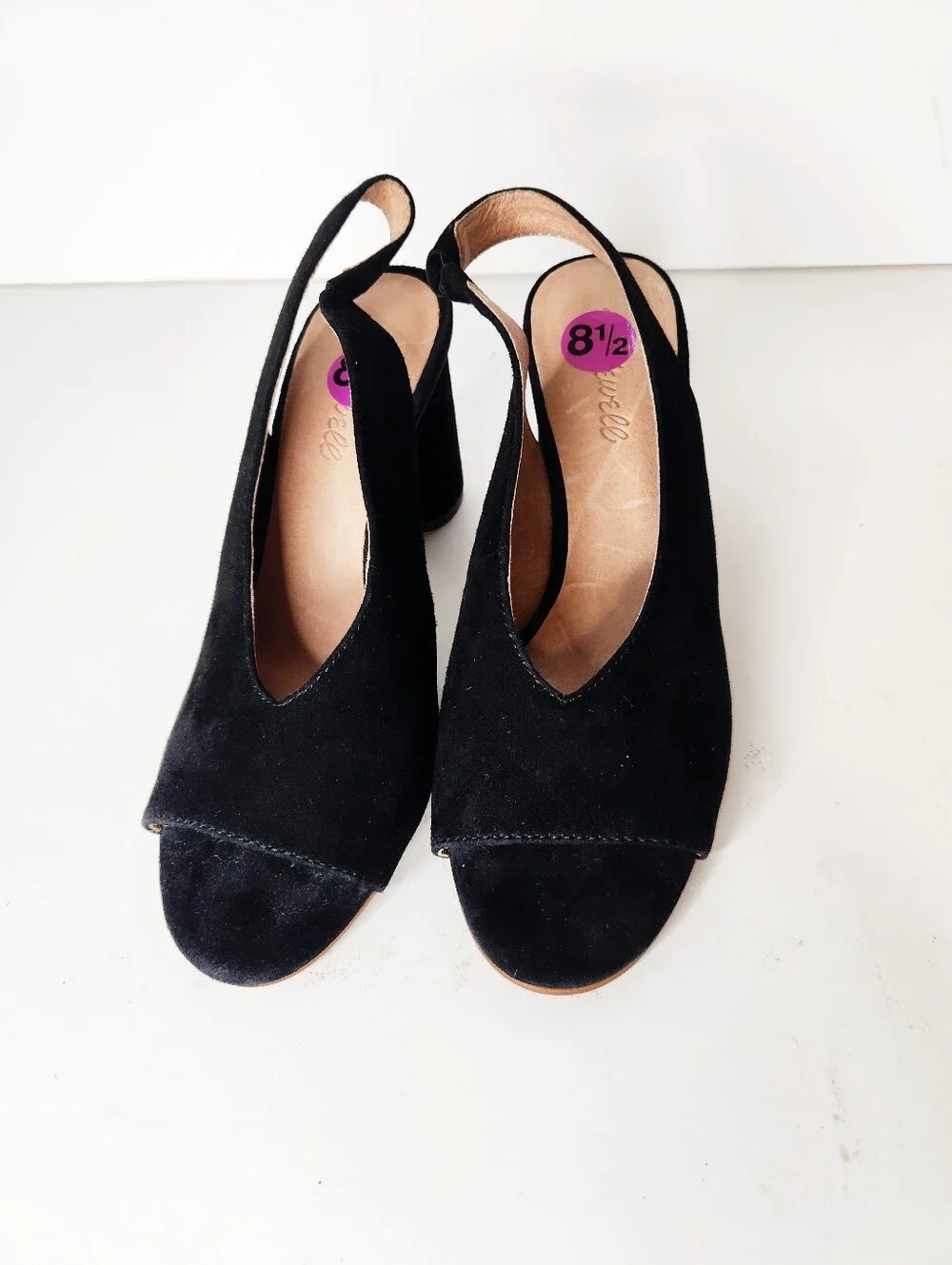 Madewell Alana Black Suede Leather Open-Toe Slingback Heels Women's Size 8.5